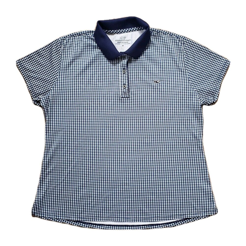 Vineyard Vines Performance Check Polo T-shirt Blue White Embroidered Logo Medium